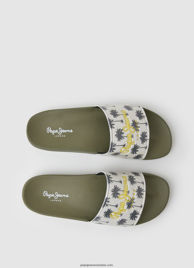 șlapi de plajă cu imprimeu glisor bărbați Pepe Jeans verde kaki 6Z0R461282 - imagine 2