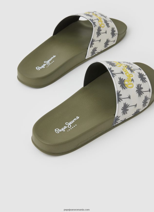 șlapi de plajă cu imprimeu glisor bărbați Pepe Jeans verde kaki 6Z0R461282 - imagine 4