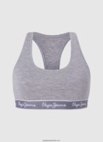 sutien sport din bumbac femei Pepe Jeans marnă cenușie 6Z0R46544