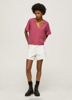 top creponat cu volanuri pe maneci femei Pepe Jeans fard de obraz închis 6Z0R46375