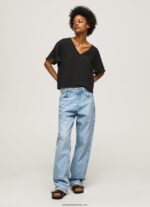 top creponat cu volanuri pe maneci femei Pepe Jeans negru 6Z0R46365 - imagine 2
