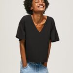 top creponat cu volanuri pe maneci femei Pepe Jeans negru 6Z0R46365