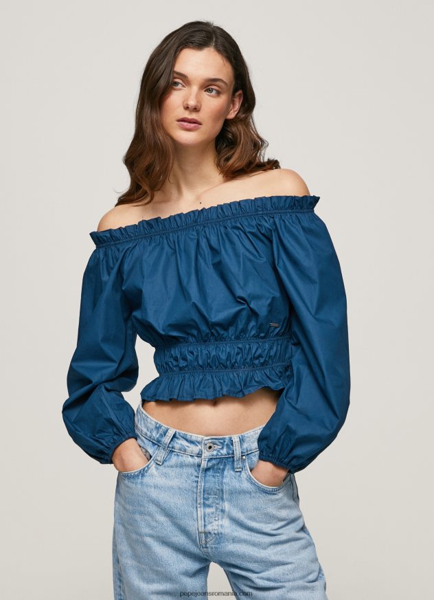 top cropped din popelin de bumbac femei Pepe Jeans ocean 6Z0R46360 - imagine 1