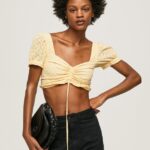 top din bumbac cu detalii ajurate femei Pepe Jeans strălucire 6Z0R46331