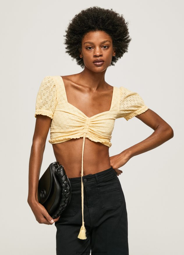 top din bumbac cu detalii ajurate femei Pepe Jeans strălucire 6Z0R46331 - imagine 1