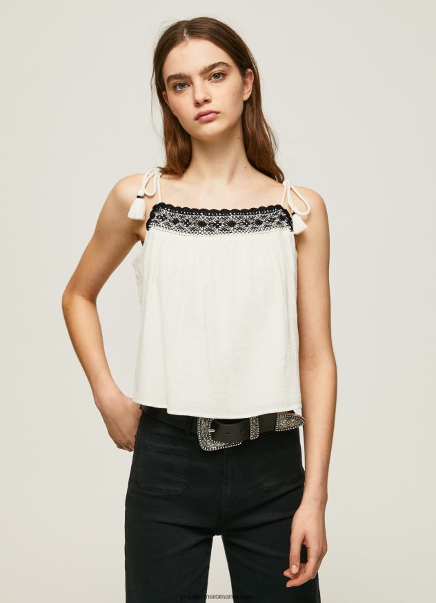 top din bumbac cu detalii croșetate femei Pepe Jeans mousse 6Z0R46335 - imagine 3