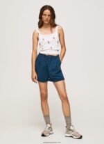 top din bumbac cu flori brodate femei Pepe Jeans alb 6Z0R46232 - imagine 2
