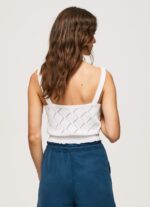 top din bumbac cu flori brodate femei Pepe Jeans alb 6Z0R46232 - imagine 4