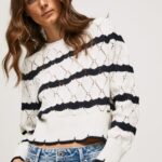 tricou ajurat cu model dungi femei Pepe Jeans mousse 6Z0R46251