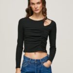 tricou asimetric cu maneca lunga femei Pepe Jeans negru 6Z0R46405