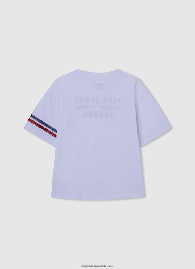 tricou boxy cu imprimeu cu logo fată Pepe Jeans alb 6Z0R461449 - imagine 2