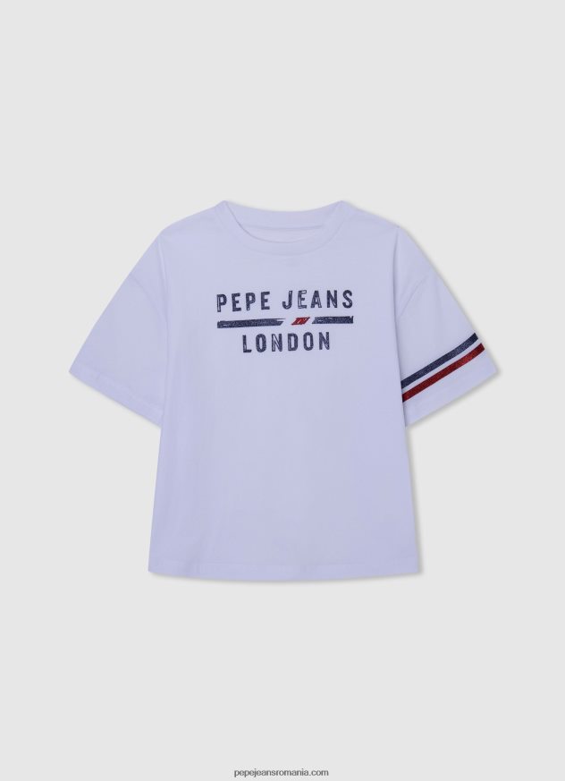 tricou boxy cu imprimeu cu logo fată Pepe Jeans alb 6Z0R461449 - imagine 1
