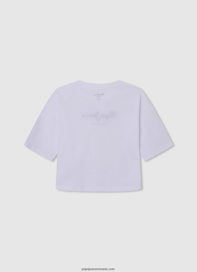 tricou boxy cu imprimeu cu logo fată Pepe Jeans alb 6Z0R461481 - imagine 2
