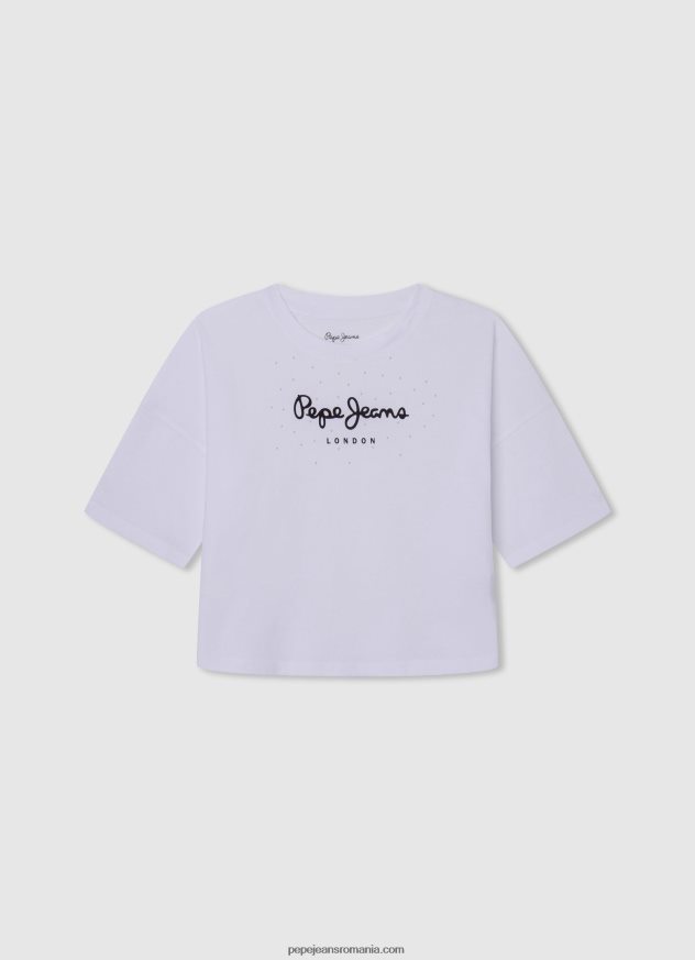 tricou boxy cu imprimeu cu logo fată Pepe Jeans alb 6Z0R461481 - imagine 1