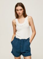 tricou cu decolteu cu volane femei Pepe Jeans alb 6Z0R46390