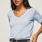 tricou cu decolteu în V din in femei Pepe Jeans dafin 6Z0R46466