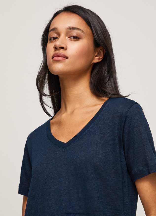 tricou cu decolteu în V din in femei Pepe Jeans dulwich 6Z0R46467 - imagine 3
