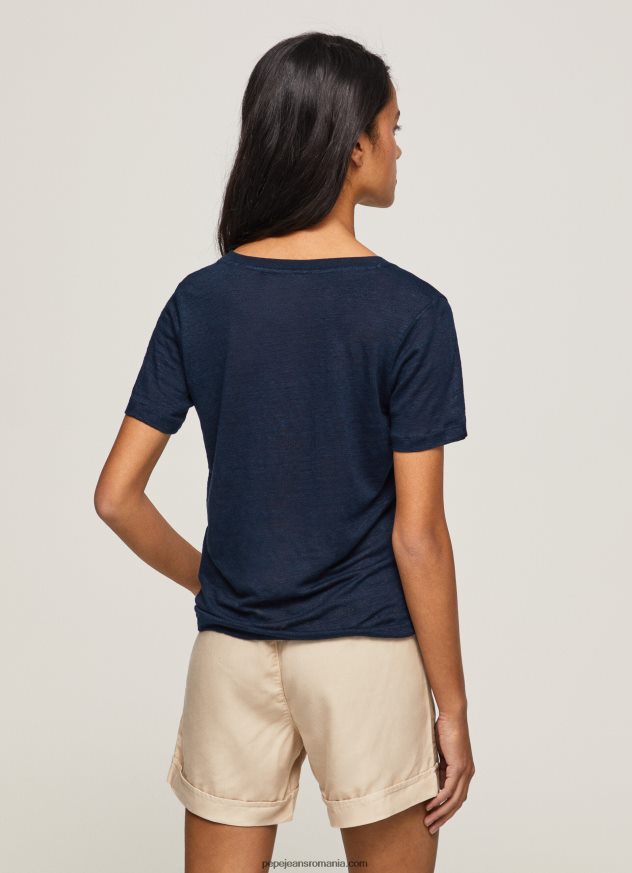 tricou cu decolteu în V din in femei Pepe Jeans dulwich 6Z0R46467 - imagine 4