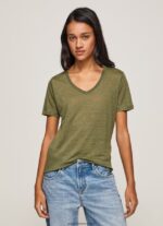 tricou cu decolteu în V din in femei Pepe Jeans gamă 6Z0R46468