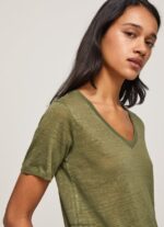 tricou cu decolteu în V din in femei Pepe Jeans gamă 6Z0R46468 - imagine 3