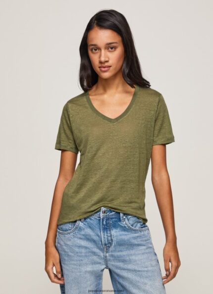 tricou cu decolteu în V din in femei Pepe Jeans gamă 6Z0R46468