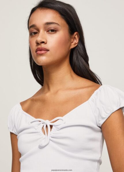 tricou cu decolteu iubit femei Pepe Jeans alb 6Z0R46462