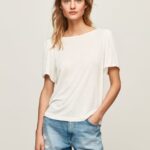 tricou cu guler barcă marmorat femei Pepe Jeans alb 6Z0R46452