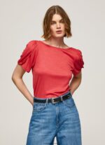 tricou cu guler barcă marmorat femei Pepe Jeans studio roșu 6Z0R46435 - imagine 2