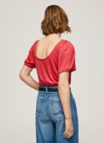 tricou cu guler barcă marmorat femei Pepe Jeans studio roșu 6Z0R46435 - imagine 4