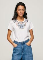 tricou cu guler dantelat femei Pepe Jeans alb 6Z0R46449 - imagine 2