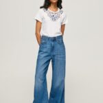 tricou cu guler dantelat femei Pepe Jeans alb 6Z0R46449