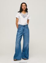 tricou cu guler dantelat femei Pepe Jeans alb 6Z0R46449