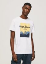tricou cu imprimeu cu logo bărbați Pepe Jeans alb 6Z0R46974 - imagine 3