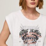 tricou cu imprimeu cu logo femei Pepe Jeans alb 6Z0R46445