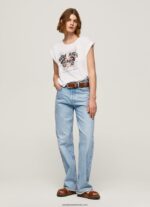 tricou cu imprimeu cu logo femei Pepe Jeans alb 6Z0R46445 - imagine 3