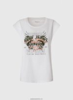tricou cu imprimeu cu logo femei Pepe Jeans alb 6Z0R46445 - imagine 5