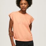 tricou cu imprimeu cu logo femei Pepe Jeans piersică 6Z0R46434