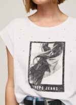 tricou cu imprimeu foto femei Pepe Jeans alb 6Z0R46387 - imagine 3