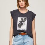tricou cu imprimeu foto femei Pepe Jeans negru spalat 6Z0R46388