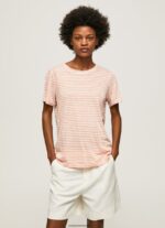 tricou cu imprimeu în dungi femei Pepe Jeans piersică 6Z0R46386 - imagine 3