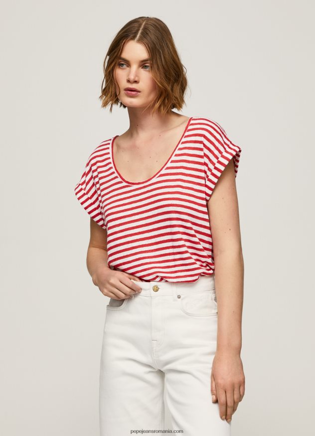 tricou cu imprimeu în dungi femei Pepe Jeans studio roșu 6Z0R46446 - imagine 3