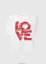 tricou cu imprimeu logo love femei Pepe Jeans alb 6Z0R46396 - imagine 5