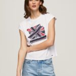 tricou cu imprimeu union jack femei Pepe Jeans alb 6Z0R46415