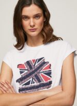 tricou cu imprimeu union jack femei Pepe Jeans alb 6Z0R46415 - imagine 3