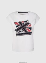tricou cu imprimeu union jack femei Pepe Jeans alb 6Z0R46415 - imagine 5