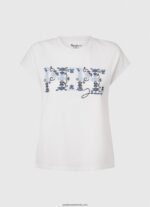 tricou cu logo brodat femei Pepe Jeans alb 6Z0R46433 - imagine 5