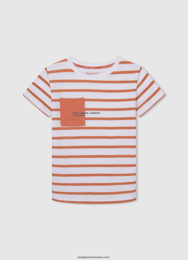 tricou cu logo cu buzunar frontal băiat Pepe Jeans portocala de dovleac 6Z0R461638 - imagine 1