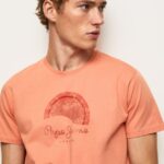 tricou cu logo cu efect uzat bărbați Pepe Jeans portocala de dovleac 6Z0R46964