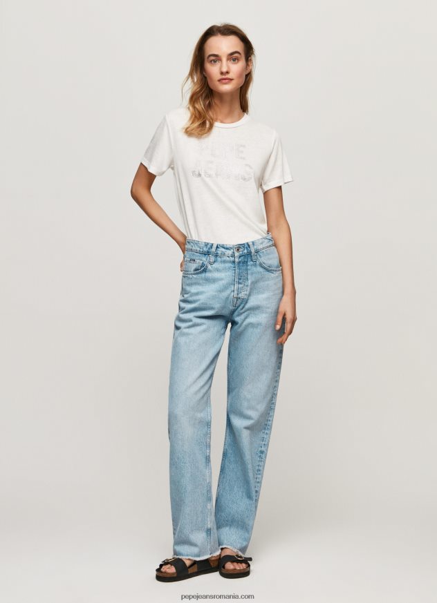 tricou cu logo cu imprimeu strass femei Pepe Jeans alb 6Z0R46451 - imagine 2