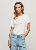 tricou cu logo cu imprimeu strass femei Pepe Jeans alb 6Z0R46451